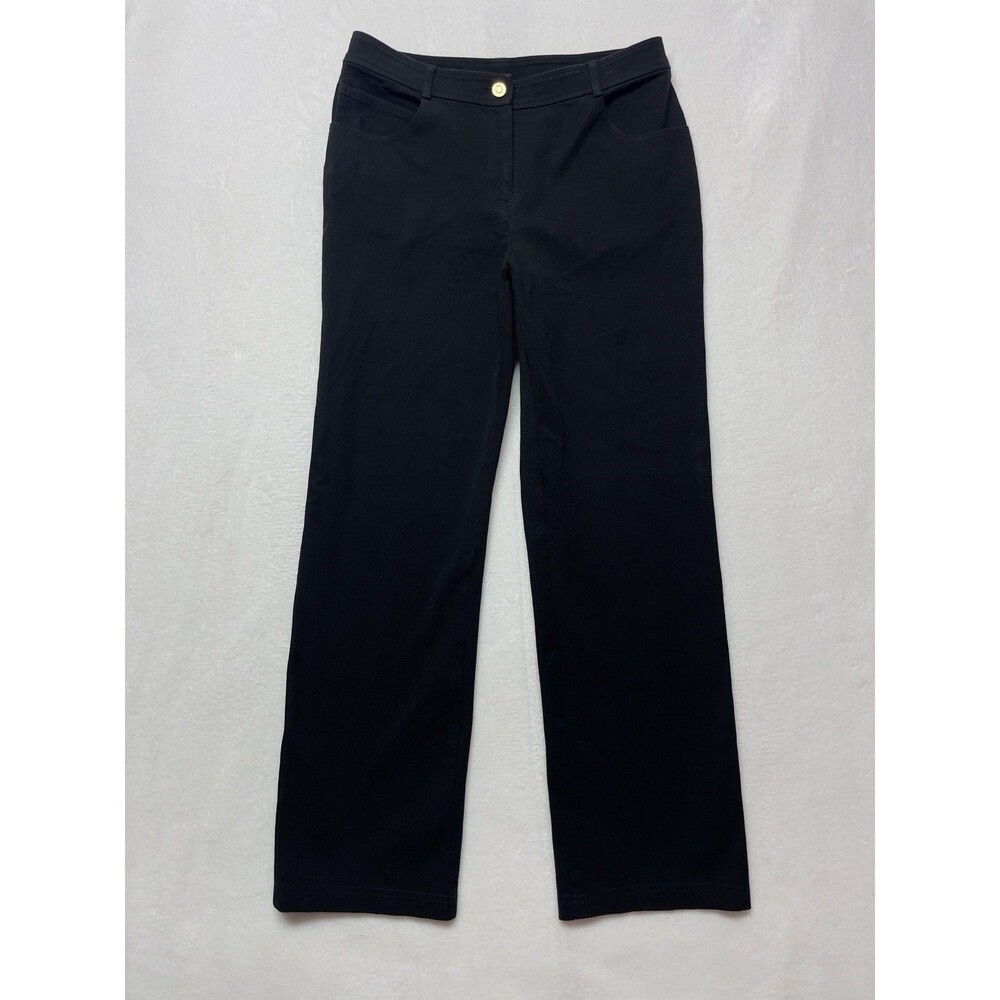 ST. JOHN Women's Size 6 Relaxed Straight Leg High-Rise Black Stretch Pants - Picture 2 of 12